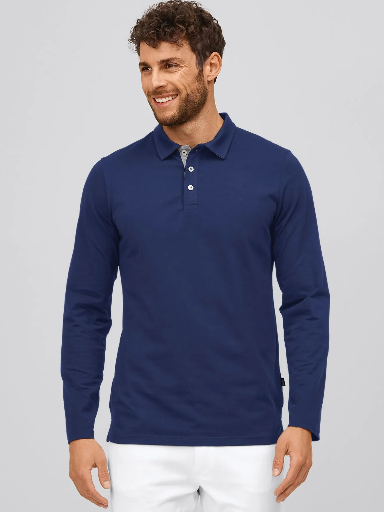 Langarmshirt ALGIER mit Kragen, Single Jersey