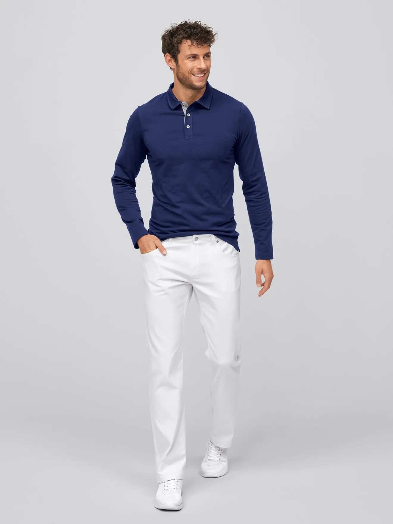 Langarmshirt ALGIER mit Kragen, Single Jersey